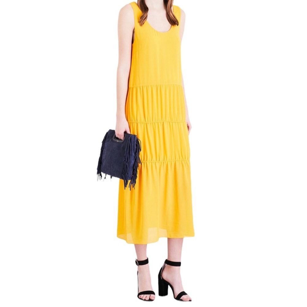 Maje | Renan Sleeveless Tiered Midi Dress Golden Yellow Size 1 Small